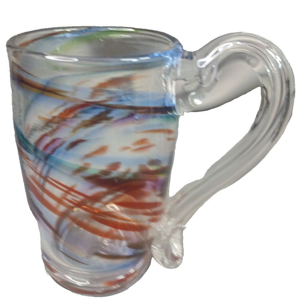 Hand Blown Art Glass Coffee Mug Tea Cup Swirl 3 Petal Bottom Marking Unknown